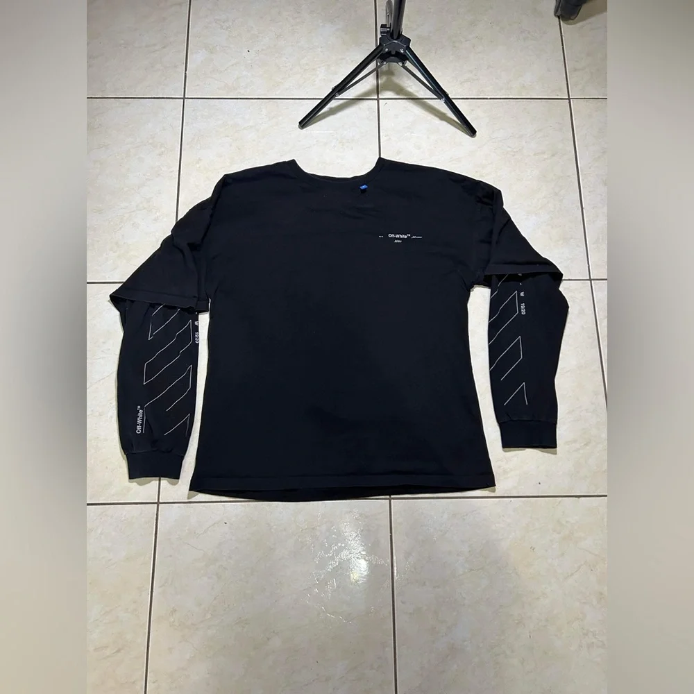 Off-White 2020 Unfinished Logo Layered Sleeve T-Shirt Sz L - Picture 10 of 10